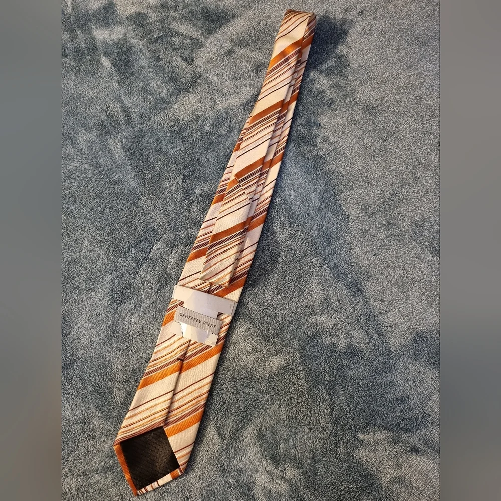 Geoffrey Beene Men's Striped Tie - Orange and Brown - Picture 9 of 10